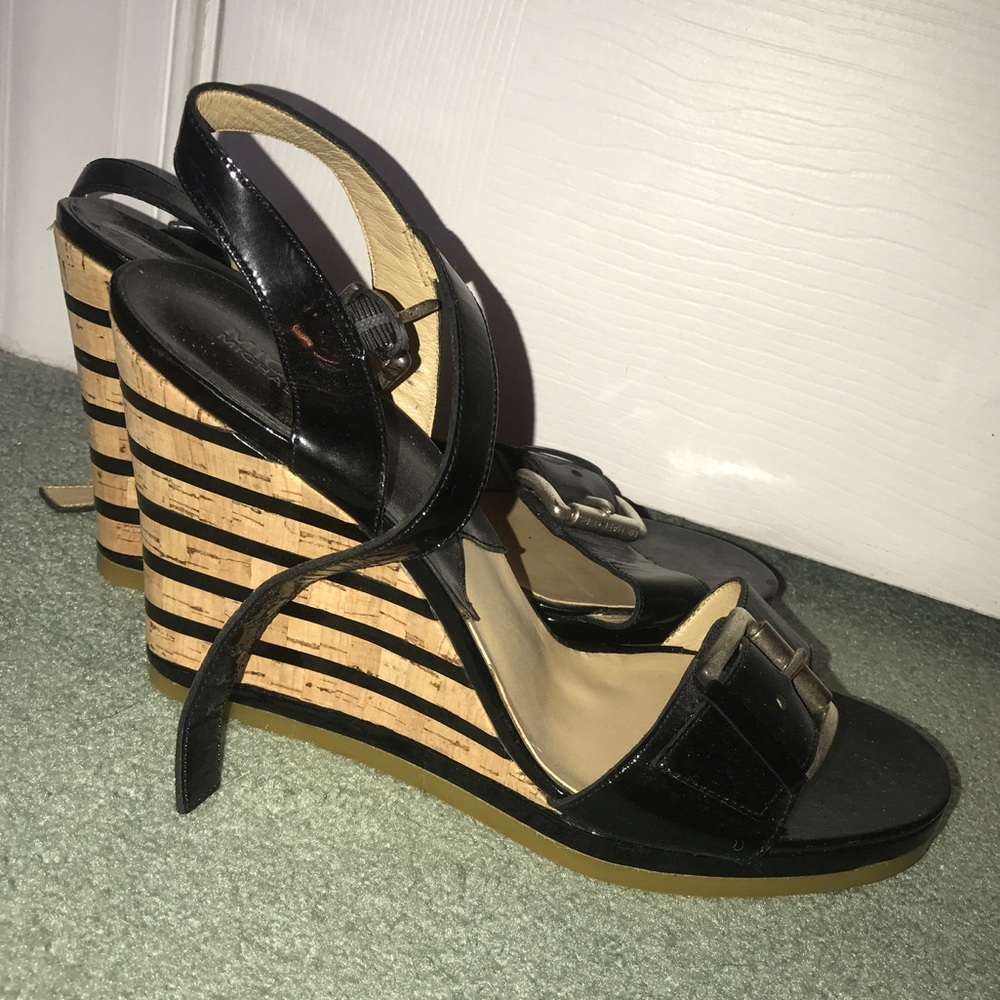 Michael Kors Patent Leather Cork Striped Wedge